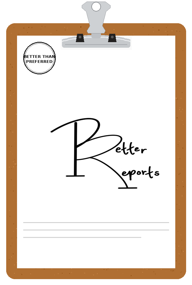 Better Reports LLC logo on a wood clipboard